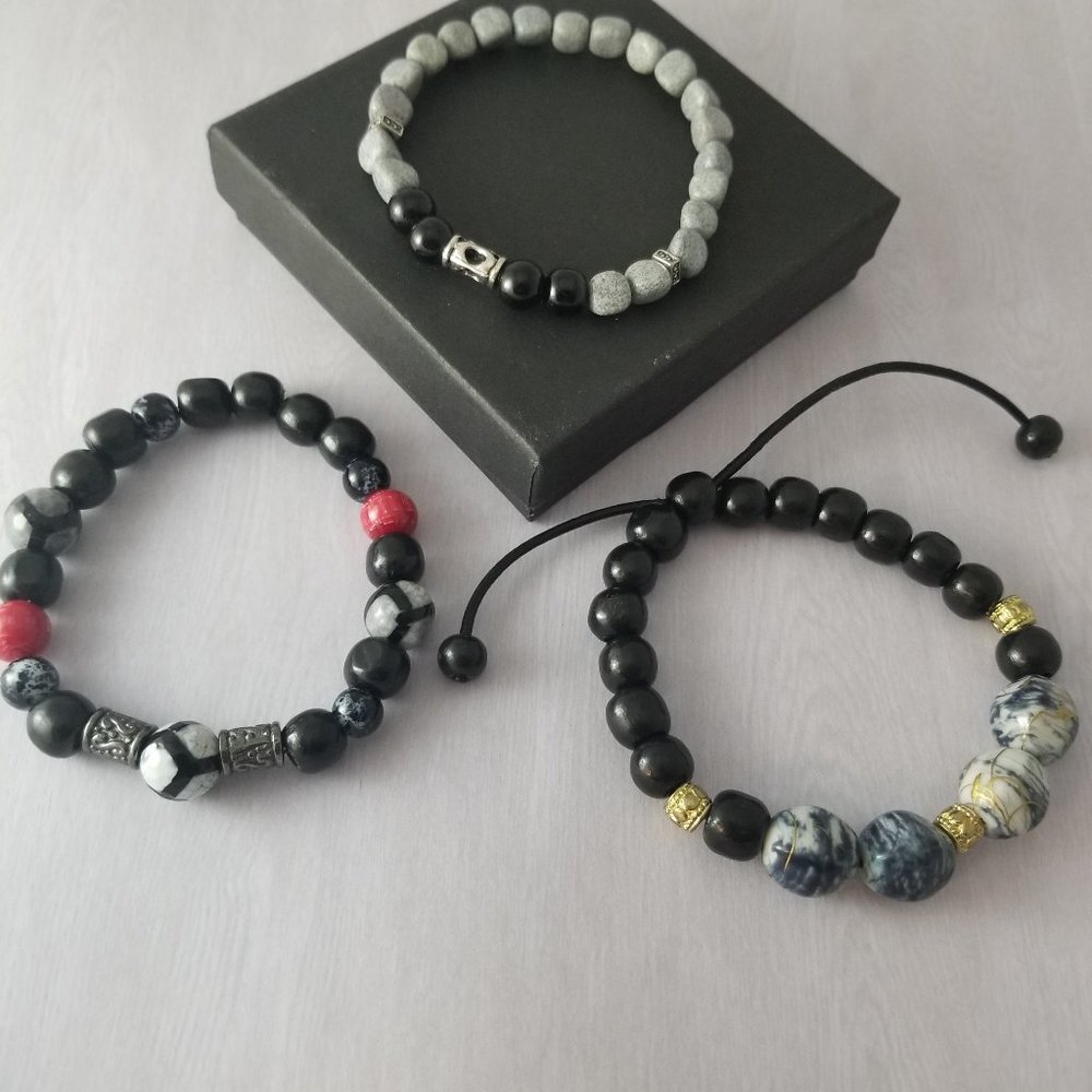 Stretch and Leather Cord Bracelet (Set of 3)